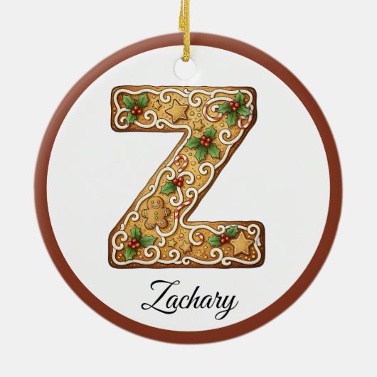 Décoration En Céramique Customize Christmas Gingerbread Letter Z Monogram (Dos)