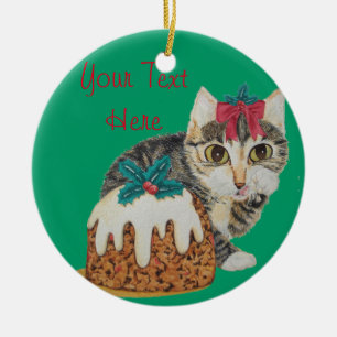 Décoration En Céramique cut kitten witred bow tabby cat christmas