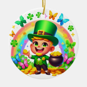Décoration En Céramique Cute arc-en-ciel Leprechaun avec or