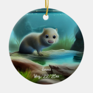 Décoration En Céramique Cute baby otter in pond - personalizable