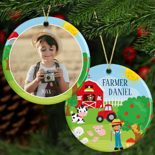 Décoration En Céramique Cute Barnyard Animaux, Farmer Photo Noël