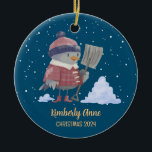 Décoration En Céramique Cute Bird Christmas Animal Snowy Winter Holiday<br><div class="desc">Cute cartoon animal ornament for kids and children. Perfect for first Christmas celebration with family. You can customize the text for any occasion.</div>