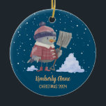 Décoration En Céramique Cute Bird Christmas Animal Snowy Winter Holiday<br><div class="desc">Cute cartoon animal ornament for kids and children. Perfect for first Christmas celebration with family. You can customize the text for any occasion.</div>