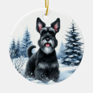 Décoration En Céramique Cute Black Schnauzer Pittoresque Noël d'hiver