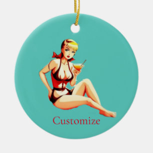 Décoration En Céramique Cute Blonde Martini Bikini Girl Thunder_Cove