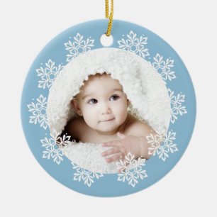 Décoration En Céramique Cute Blue Snowflake Frame Baby Boy Photo Noël