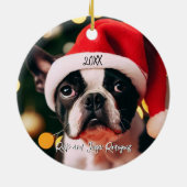 Décoration En Céramique Cute Boston Terrier Chiot avec Santa Hat (Dos)