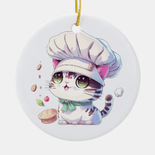 Décoration En Céramique Cute boulangère Chef Chat Kitten avec pain