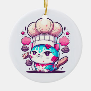 Décoration En Céramique Cute boulangère Chef Chat Kitten avec pain