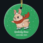 Décoration En Céramique Cute Bunny Rabbit Christmas Snowy Winter Holiday<br><div class="desc">Cute cartoon animal ornament for kids and children. Perfect for first Christmas celebration with family. You can customize the text for any occasion.</div>