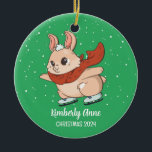 Décoration En Céramique Cute Bunny Rabbit Christmas Snowy Winter Holiday<br><div class="desc">Cute cartoon animal ornament for kids and children. Perfect for first Christmas celebration with family. You can customize the text for any occasion.</div>