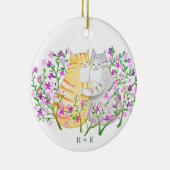 Décoration En Céramique Cute Cat Couple Flowers Custom initial name year  (Droite)