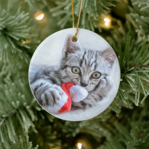 Décoration En Céramique Cute Cat et Santa Claus Hat