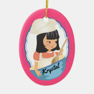 Décoration En Céramique Cute cheveux noirs fille chef cuisine Noël culinai