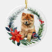 Décoration En Céramique Cute Chow Chow Chiot Aquarelle Poinsettia (Devant)