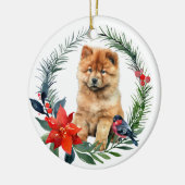 Décoration En Céramique Cute Chow Chow Chiot Aquarelle Poinsettia (Gauche)