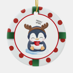 Décoration En Céramique Cute Christmas Penguin