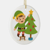 Décoration En Céramique Cute Elf Decorating Tree Personalized Family Name (Droite)