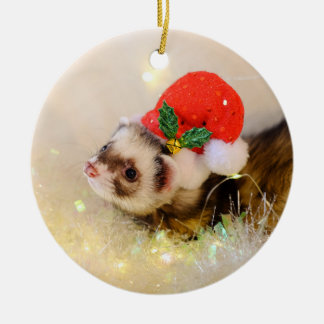 Décoration En Céramique Cute Ferret à Holiday Hat
