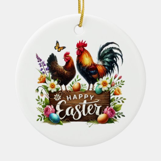 Décoration En Céramique Cute Happy Easter customizable Rooster (Devant)
