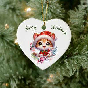 Décoration En Céramique Cute Kitten en Père Noël Costume Noël