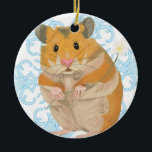 Décoration En Céramique Cute little Hamster holding a flower & snowflake<br><div class="desc">This little Hamster is so cute. Plump,  furry,  and holding a flower in it's hands,  against a snowflake pattern.</div>