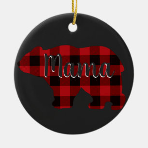 Décoration En Céramique Cute Mama ours design rouge plaid mère jour cadeau