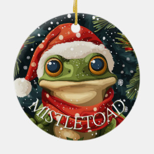 Décoration En Céramique Cute Mistletoad Grenouille de Noël à Santa Hat