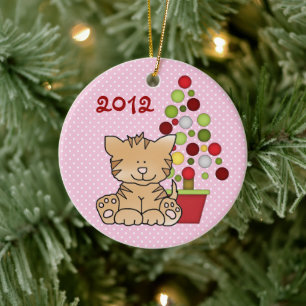Décoration En Céramique Cute Orange Chat, Holiday Tree sur Rose
