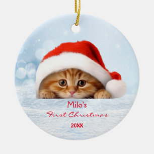 Décoration En Céramique Cute Orange Chat Rouge Santa Chapeau Paw Personnal