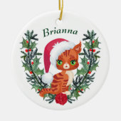 Décoration En Céramique Cute Orange Tabby Kitten couronne de Noël (Devant)