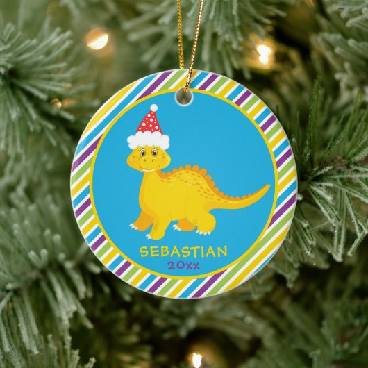 Décoration En Céramique Cute Personalized Christmas Dinosaur Striped (Arbre)