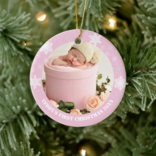 Décoration En Céramique Cute pink baby's first christmas