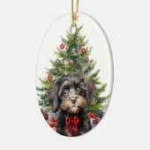 Décoration En Céramique Cute Red Bow Black Tan Cavapoo Dog Christmas (Gauche)