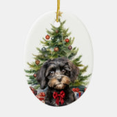 Décoration En Céramique Cute Red Bow Black Tan Cavapoo Dog Christmas (Devant)