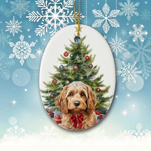 Décoration En Céramique Cute Red Bow Cockapoo Dog Christmas