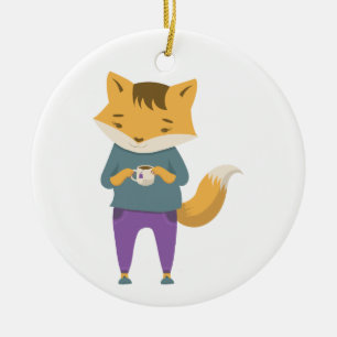 Décoration En Céramique Cute renard avec tasse de thé