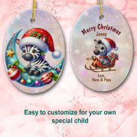 Cute Santa Hat Zebra Moon et Sleigh Kids