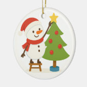 Décoration En Céramique Cute Snowman Decorating Tree Personalized Name (Gauche)