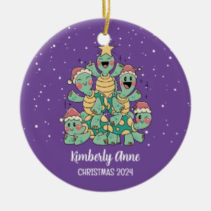 Décoration En Céramique Cute Turtle Christmas Tree Snowy Winter Holiday