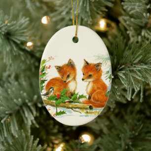 Décoration En Céramique Cute Vintage Foxes Retro Christmas Scene