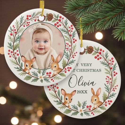 Décoration En Céramique Cute Woodland Baby First Christmas Keepsake