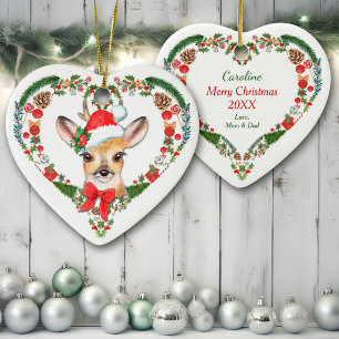 Décoration En Céramique Cute Woodland Deer Heart Holiday Wreath