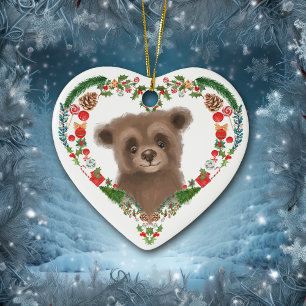 Décoration En Céramique Cute Woodland Ours Coeur Vacances Wreath