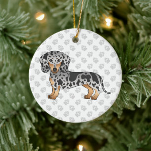 Décoration En Céramique Dachshund à poil court bringé noir et tan & Texte