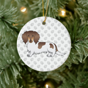 Décoration En Céramique Dachshund à poil long chocolat et tan piebalde & T