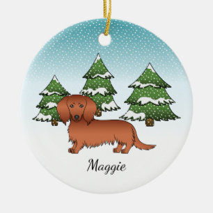 Décoration En Céramique Dachshund aux longs poils rouges mignon - Forêt d'