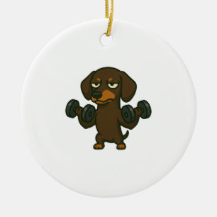 Décoration En Céramique Dachshund avec haltère musculation des biceps wo