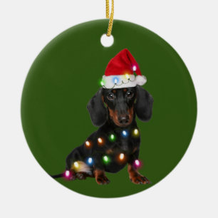 Décoration En Céramique Dachshund Avec Scafts De Noël Santa Hat