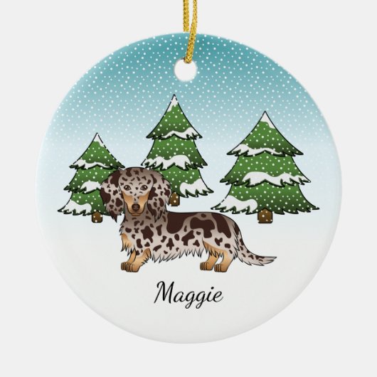 Décoration En Céramique Dachshund Brown & Tan Dapper Longs Cheveux En Hive (Devant)